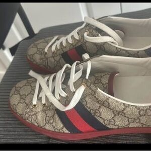 Gucci men Beige and Red Stripe Sneakers